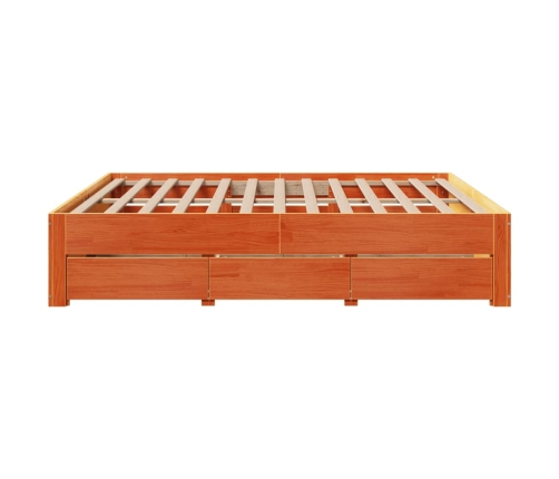 Cama con cajones sin colchón madera maciza marrón 200x200 cm