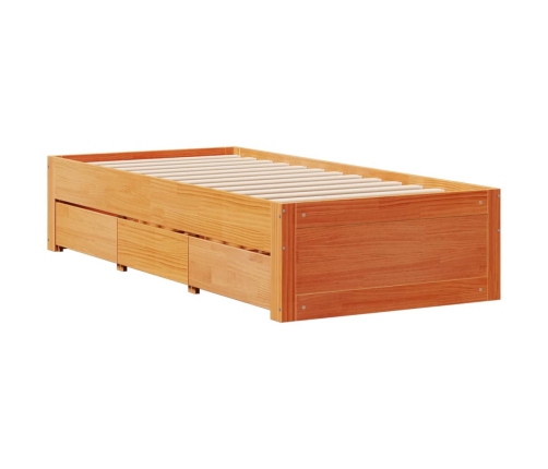 Cama sin colchón con cajones madera de pino marrón 100x200 cm