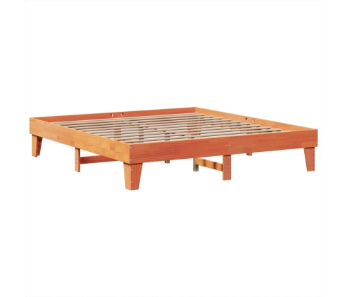 Cama sin colchón madera maciza de pino marrón cera 200x200 cm