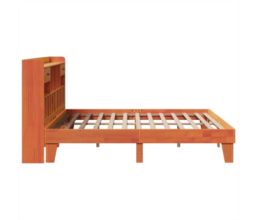 Cama sin colchón madera maciza de pino marrón cera 200x200 cm