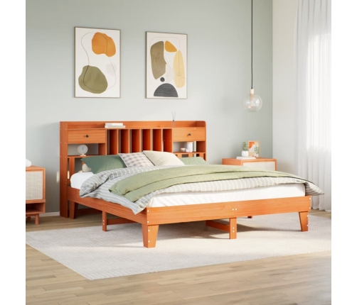 Cama sin colchón madera maciza de pino marrón cera 200x200 cm