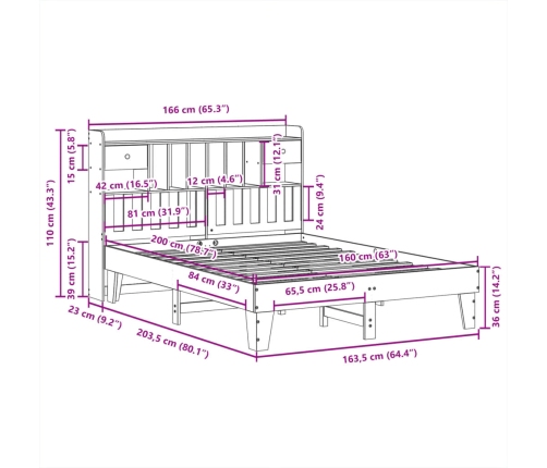 Estructura de cama sin colchón madera maciza de pino 160x200 cm