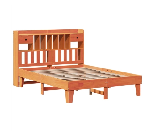 Cama sin colchón madera maciza de pino marrón cera 160x200 cm