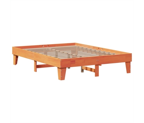 Cama sin colchón madera maciza de pino marrón cera 160x200 cm