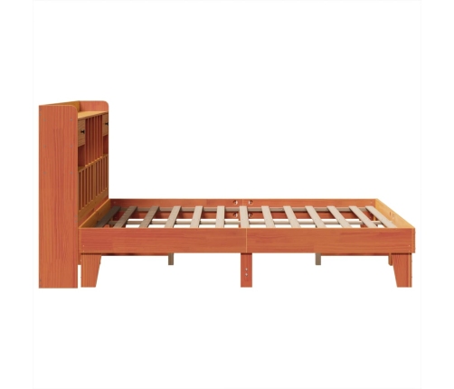 Cama sin colchón madera maciza de pino marrón cera 160x200 cm