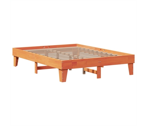 Cama sin colchón madera maciza de pino marrón cera 140x200 cm