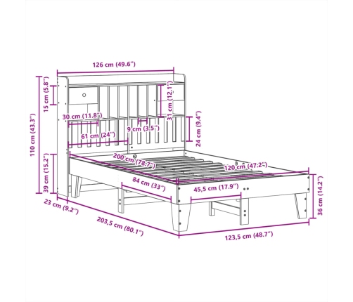 Cama sin colchón madera maciza de pino marrón cera 120x200 cm