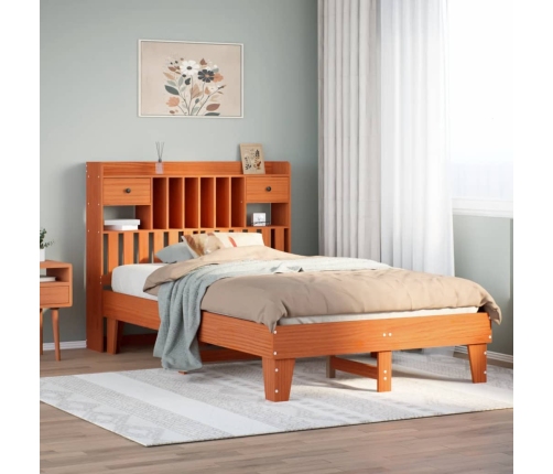 Cama sin colchón madera maciza de pino marrón cera 120x200 cm