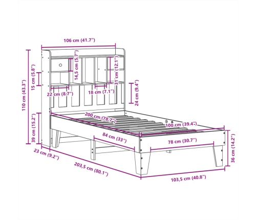 Estructura de cama sin colchón madera maciza de pino 100x200 cm