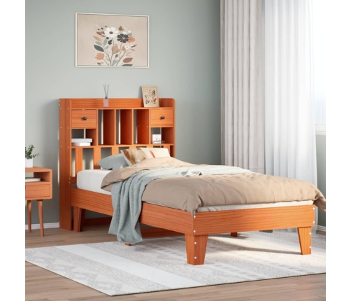 Cama sin colchón madera maciza de pino marrón cera 100x200 cm