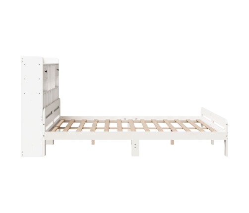 Cama con estantería sin colchón madera maciza blanca 200x200 cm