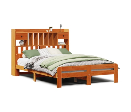 Cama con estantería sin colchón madera maciza marrón 140x200 cm