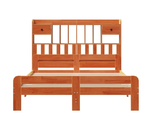 Cama con estantería sin colchón madera maciza marrón 140x200 cm