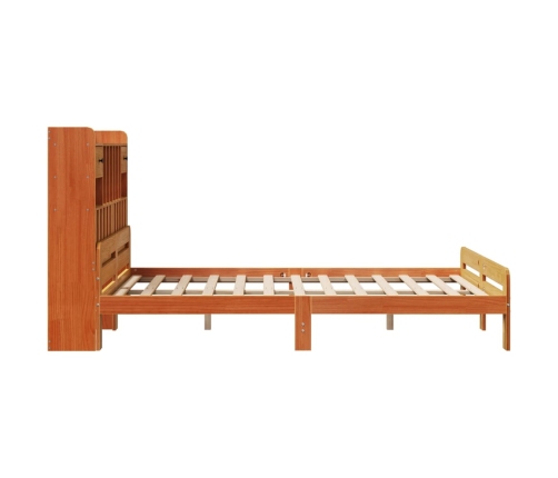 Cama con estantería sin colchón madera maciza marrón 140x200 cm