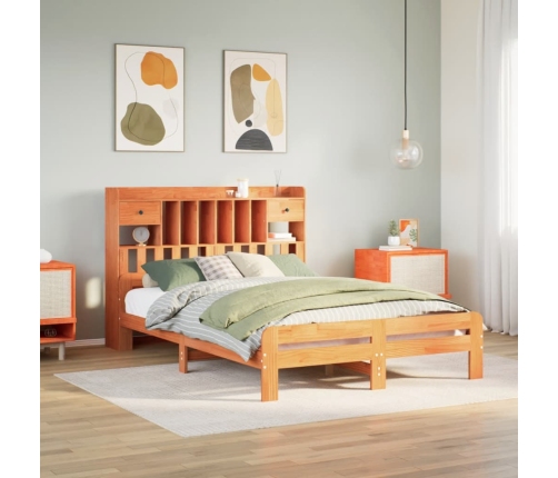 Cama con estantería sin colchón madera maciza marrón 140x200 cm