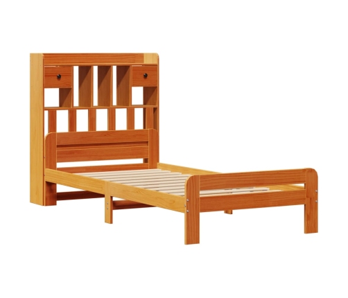 Cama con estantería sin colchón madera maciza marrón 100x200 cm