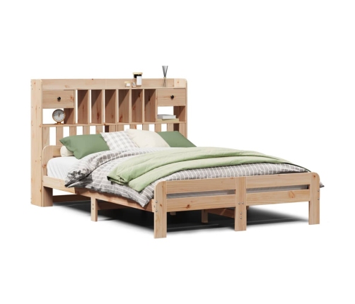 Cama con estantería sin colchón madera maciza de pino 140x190cm