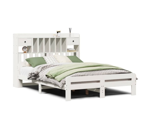 Cama con estantería sin colchón madera maciza blanca 140x190 cm