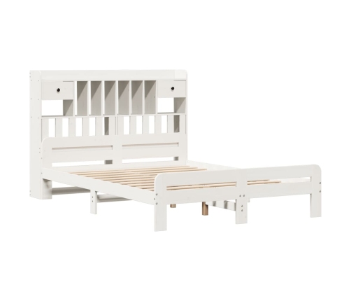 Cama con estantería sin colchón madera maciza blanca 140x190 cm