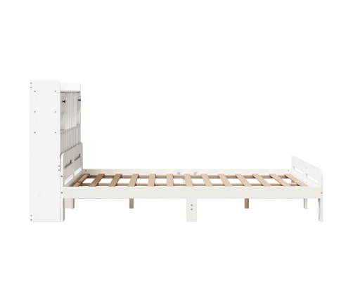 Cama con estantería sin colchón madera maciza blanca 140x190 cm