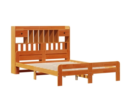 Cama con estantería sin colchón madera maciza marrón 140x190 cm