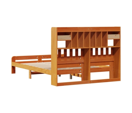 Cama con estantería sin colchón madera maciza marrón 140x190 cm