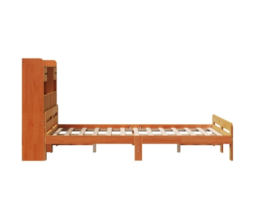 Cama con estantería sin colchón madera maciza marrón 135x190cm