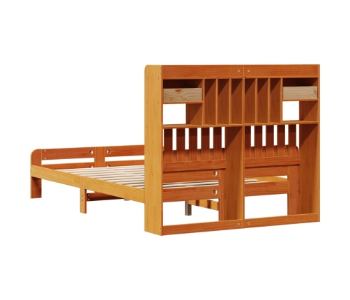 Cama con estantería sin colchón madera maciza marrón 135x190cm