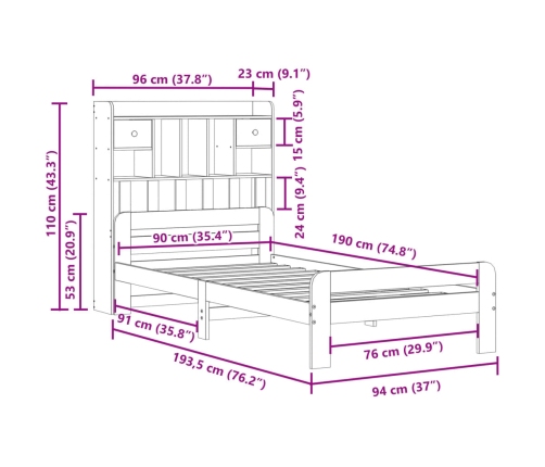 Cama con estantería sin colchón madera maciza de pino 90x190 cm