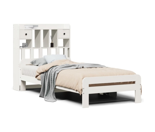 Cama con estantería sin colchón madera maciza blanca 75x190 cm