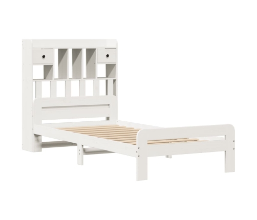 Cama con estantería sin colchón madera maciza blanca 75x190 cm