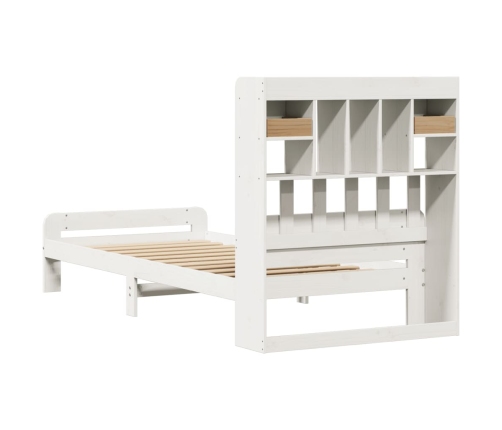 Cama con estantería sin colchón madera maciza blanca 75x190 cm