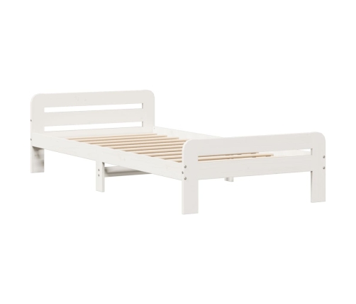 Cama con estantería sin colchón madera maciza blanca 75x190 cm