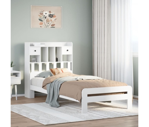 Cama con estantería sin colchón madera maciza blanca 75x190 cm