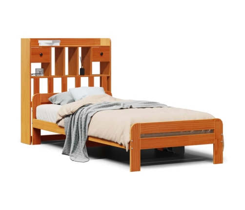 Cama con estantería sin colchón madera maciza marrón 75x190 cm