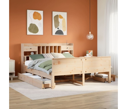 Cama con estantería sin colchón madera maciza de pino 200x200cm