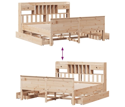 Cama con estantería sin colchón madera maciza de pino 180x200cm