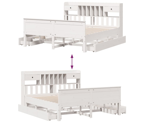 Cama con estantería sin colchón madera maciza blanca 180x200 cm