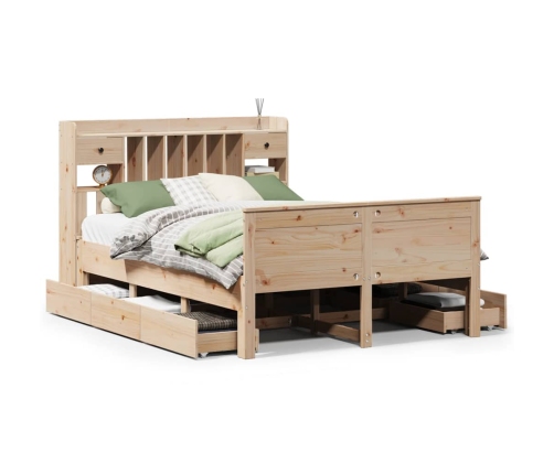 Cama con estantería sin colchón madera maciza de pino 160x200cm
