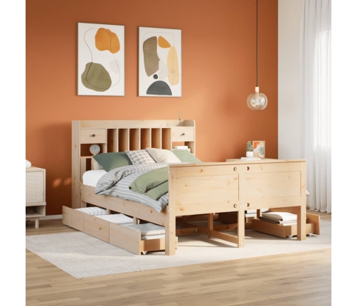Cama con estantería sin colchón madera maciza de pino 160x200cm