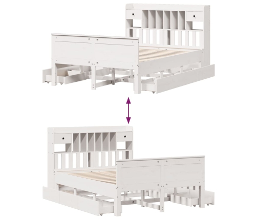 Cama con estantería sin colchón madera maciza blanca 160x200 cm