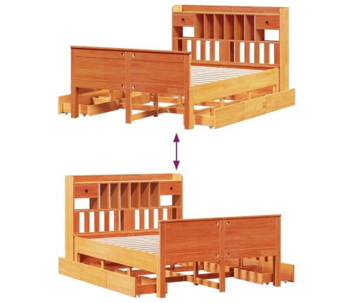 Cama con estantería sin colchón madera maciza marrón 160x200 cm