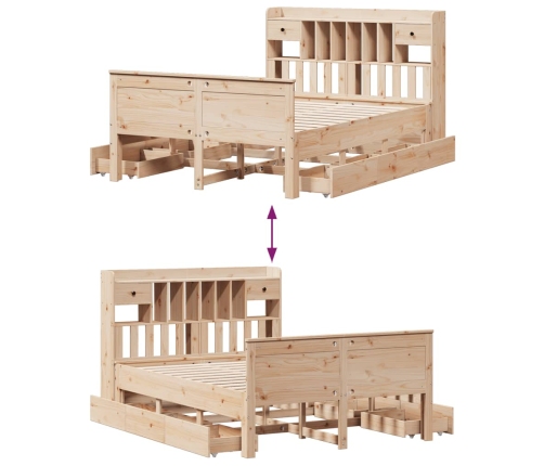 Cama con estantería sin colchón madera maciza de pino 150x200cm