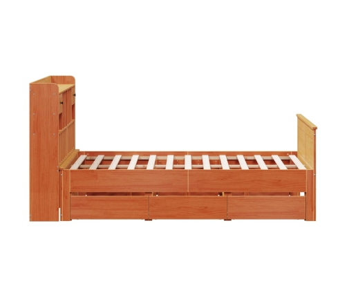 Cama con estantería sin colchón madera maciza marrón 150x200 cm