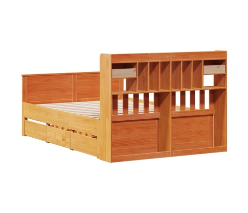 Cama con estantería sin colchón madera maciza marrón 150x200 cm