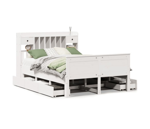 Cama con estantería sin colchón madera maciza blanca 140x190 cm