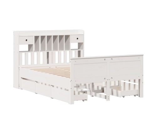 Cama con estantería sin colchón madera maciza blanca 140x190 cm