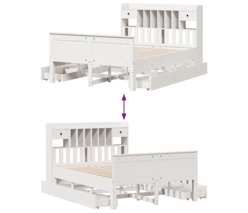 Cama con estantería sin colchón madera maciza blanca 140x190 cm