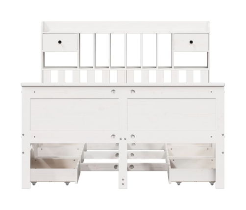 Cama con estantería sin colchón madera maciza blanca 140x190 cm