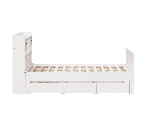 Cama con estantería sin colchón madera maciza blanca 140x190 cm